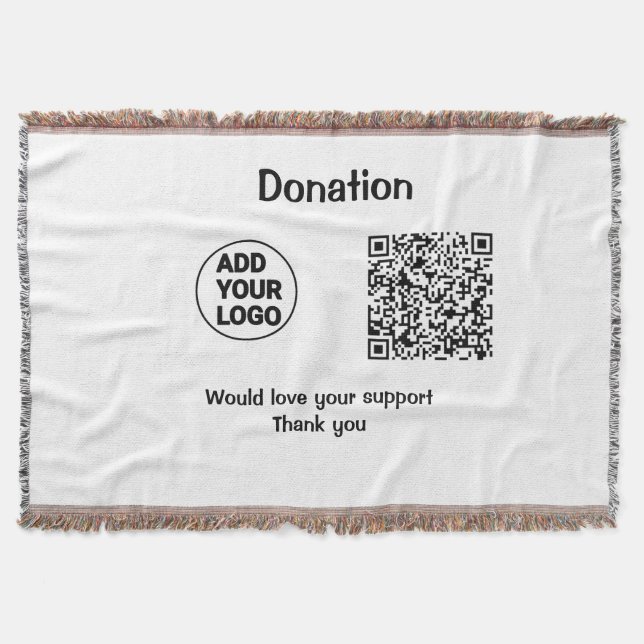 Simple minimal q r code add logo social-media text throw blanket (Front)