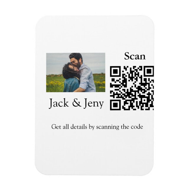 Simple minimal Q R code add photo name text Throw  Magnet (Vertical)