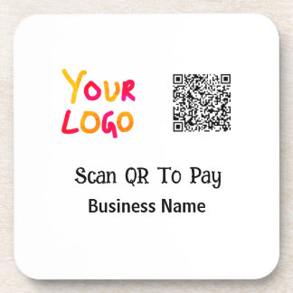 Simple minimal q r code to pay logo business name beverage coaster