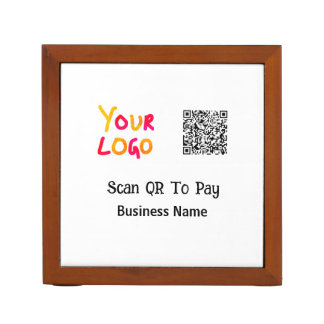Simple minimal q r code to pay logo business name desk organizer