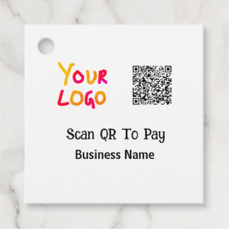 Simple minimal q r code to pay logo business name favor tags
