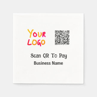 Simple minimal q r code to pay logo business name napkins