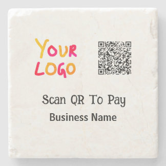 Simple minimal q r code to pay logo business name stone coaster