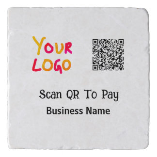 Simple minimal q r code to pay logo business name trivet