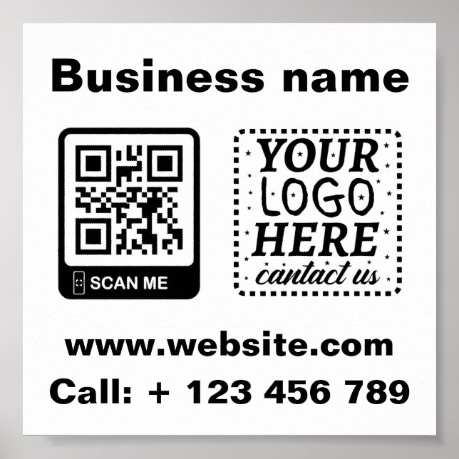 Simple minimal QR code add logo scan business name Poster (Front)