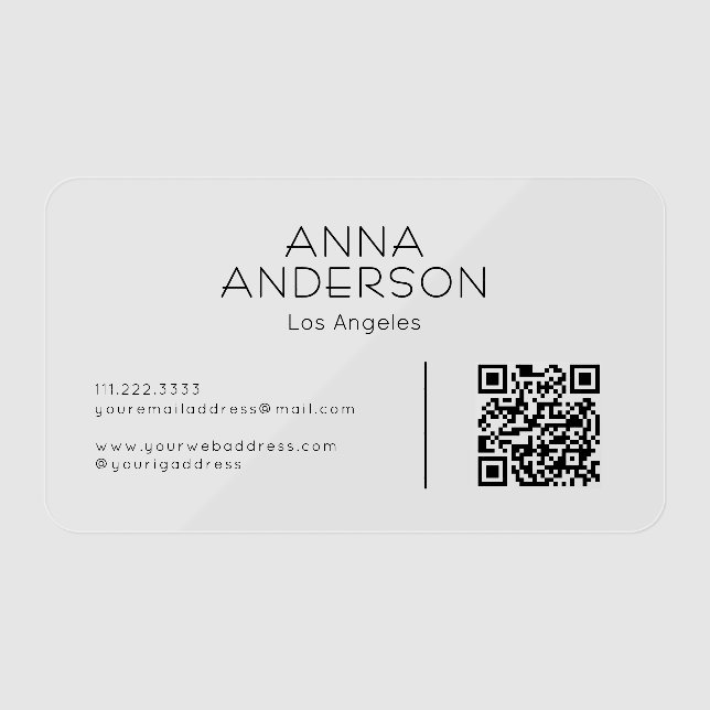 Simple Minimal QR Code Plastic Translucent Premium Clear Business Cards (Front)