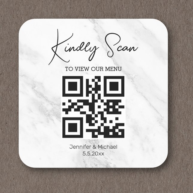  simple minimal  qr code wedding menu marble square sticker (Creator Uploaded)