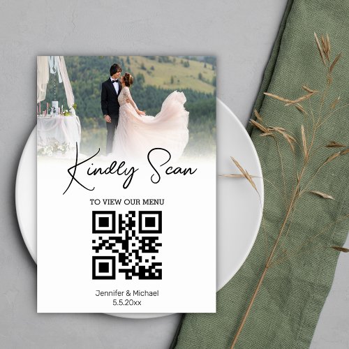 simple minimal  qr code wedding menu photo table number