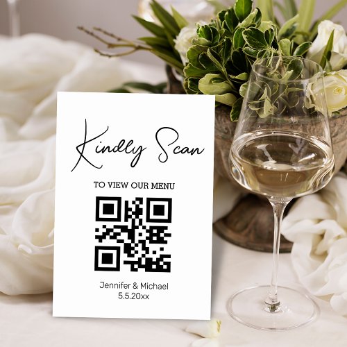 simple minimal  qr code wedding menu table number