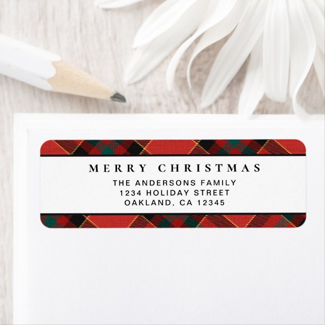 Simple Minimal Red and Green Plaid Merry Christmas Label (Insitu)