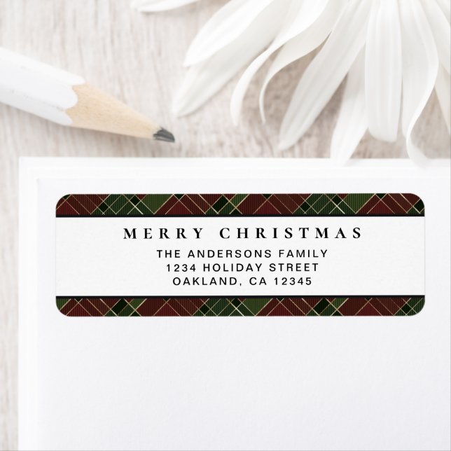 Simple Minimal Red and Green Plaid Merry Christmas Label (Insitu)