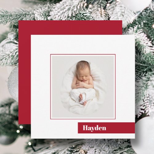Simple Minimal Red Christmas Photo Birth Announcement