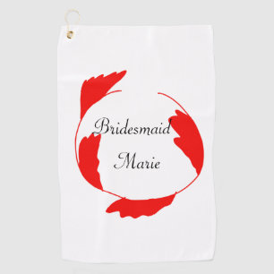 simple minimal red floral leaf bridesmaid name add golf towel