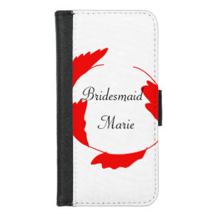 simple minimal red floral leaf bridesmaid name add iPhone 8/7 wallet case