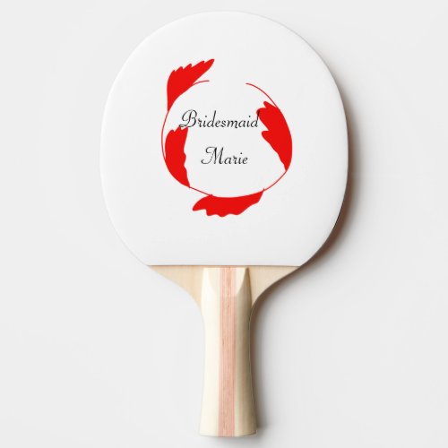 simple minimal red floral leaf bridesmaid name add ping pong paddle