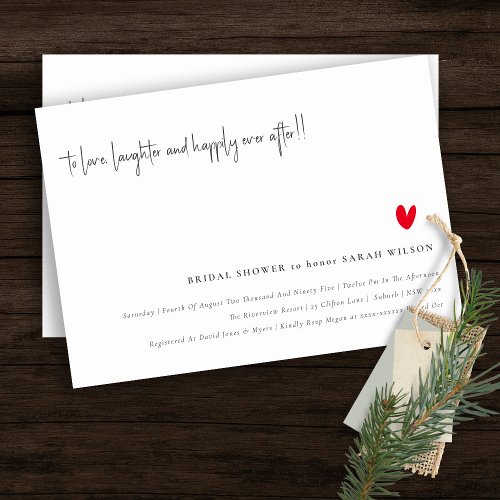 Simple Minimal Red Heart Script Bridal Shower Invitation