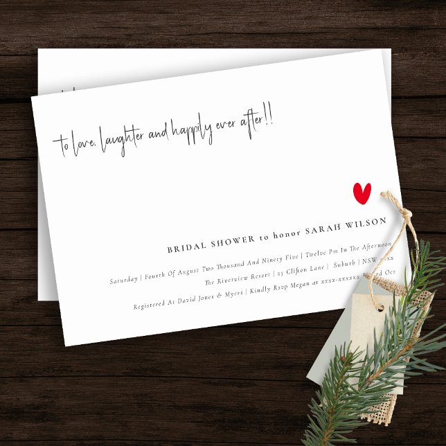Simple Minimal Red Heart Script Bridal Shower Invitation (Creator Uploaded)