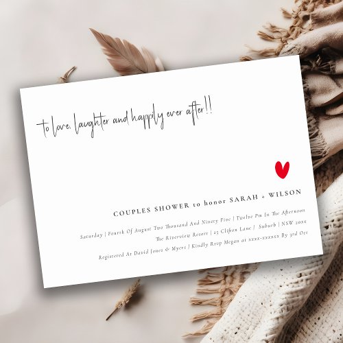 Simple Minimal Red Heart Script Couples Shower Invitation
