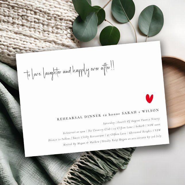 Simple Minimal Red Heart Script Rehearsal Dinner Invitation (Creator Uploaded)