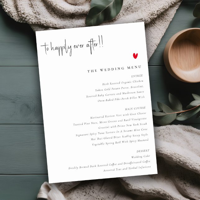Simple Minimal Red Heart Script Wedding Menu Card (Creator Uploaded)
