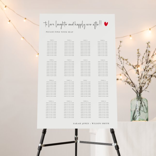 Simple Minimal Red Heart Script Wedding Seating Foam Board (In Situ (Stand))