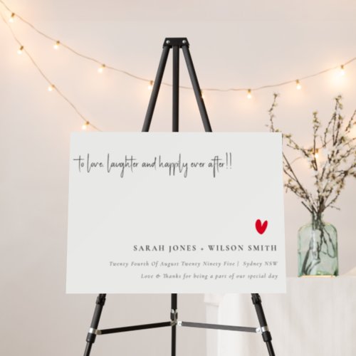 Simple Minimal Red Heart Script Wedding Welcome Foam Board