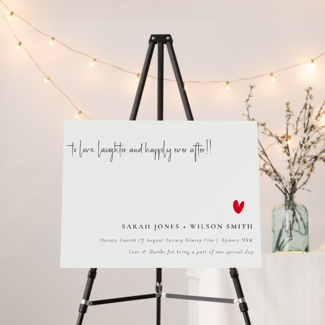 Simple Minimal Red Heart Script Wedding Welcome Foam Board (In Situ (Stand))