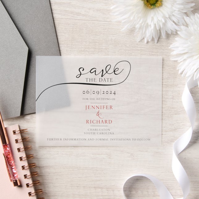 Simple Minimal Red Script With Photo White Wedding Vellum Invitations (Wedding)