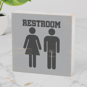 Simple Minimal Restroom Bathroom Toilet Wooden Box Sign