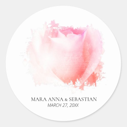 Simple Minimal Rose Floral Wedding Couples Classic Round Sticker