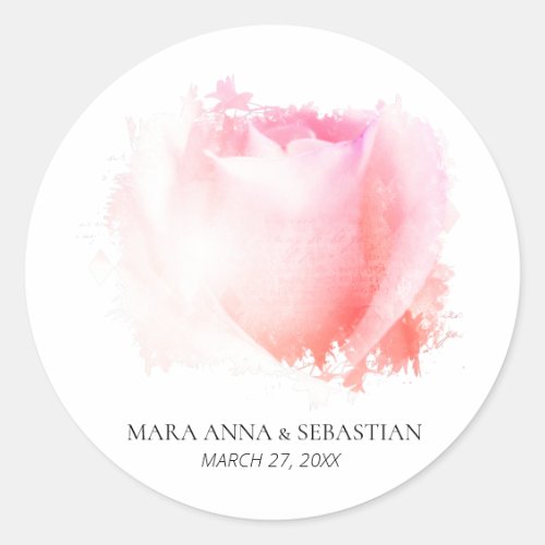 &quot;Simple Minimal Rose Floral Wedding Couples Classic Round Sticker