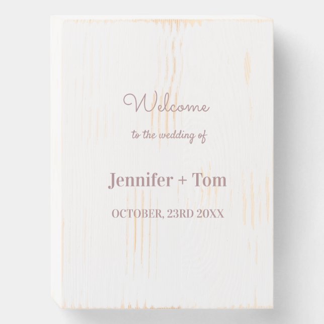simple minimal rose gold welcome wedding poster wooden box sign (Front Vertical)