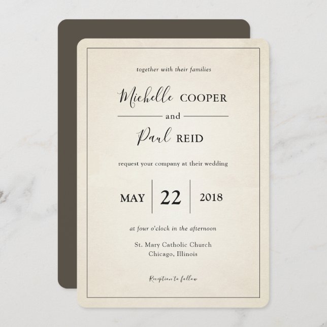 Simple Minimal Rustic Wedding Invitation (Front/Back)