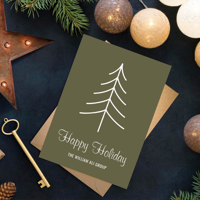 Simple Minimal Sage Green Pine Tree Typography Holiday Postcard (Creator Uploaded)