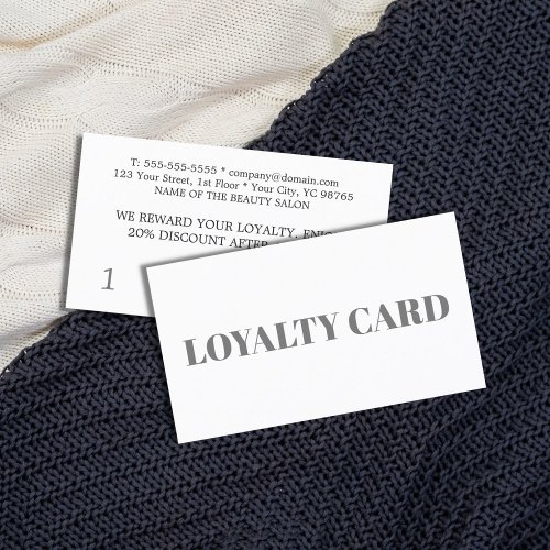 Simple Minimal Salon Light Grey Black White Loyalty Card