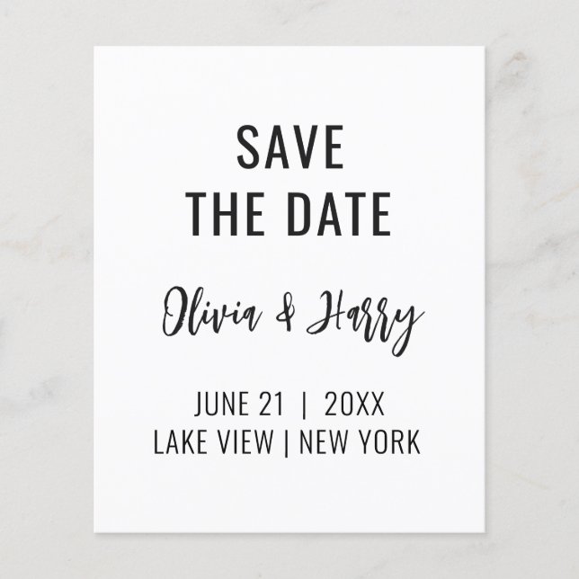 Simple Minimal Save The Date Flyer | Black White (Front)