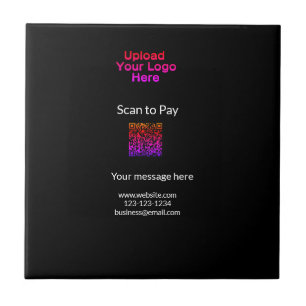 Simple minimal scan to pay Add QR logo website ema Ceramic Tile
