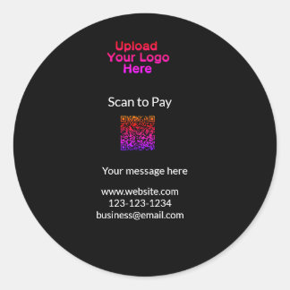 Simple minimal scan to pay Add QR logo website ema Classic Round Sticker