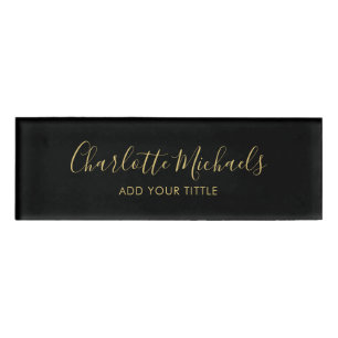 Simple minimal script black gold name profession tag