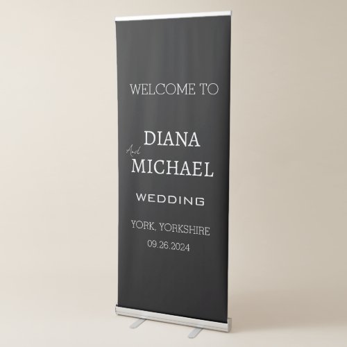 Simple Minimal Script Black Wedding Welcome  Retractable Banner
