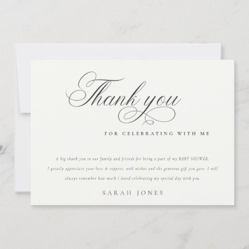 Simple Minimal Script Black White Baby Shower Thank You Card