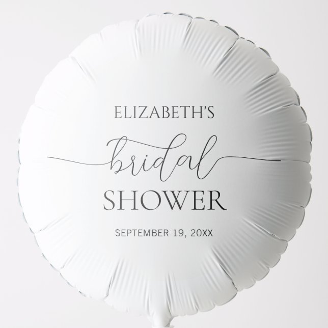 Simple Minimal Script Black & White Bridal Shower Balloon (Front)