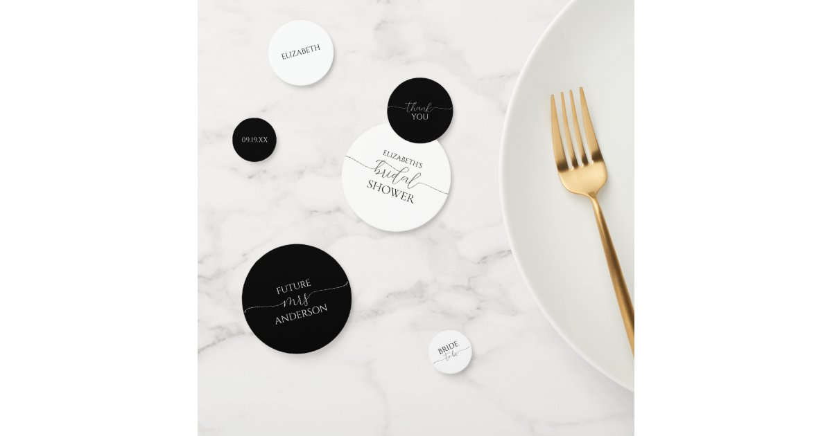 Simple Minimal Script Black & White Bridal Shower Confetti | Zazzle
