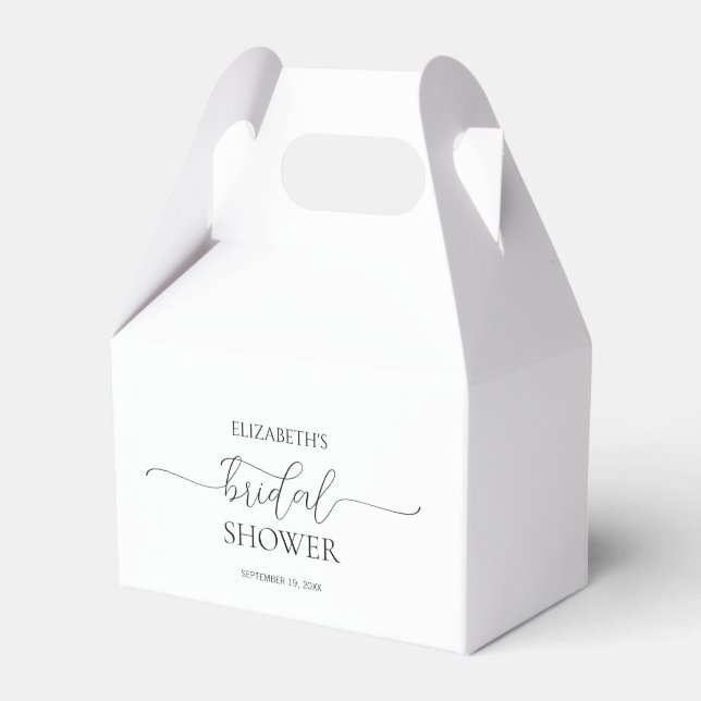 Simple Minimal Script Black & White Bridal Shower Favor Boxes (Front Side)