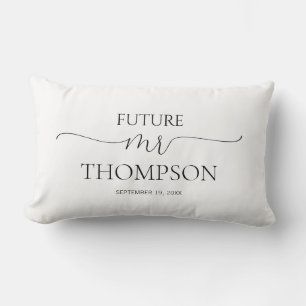 Simple Minimal Script Black & White Bridal Shower Lumbar Pillow