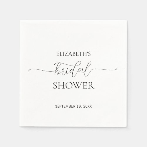 Simple Minimal Script Black  White Bridal Shower Napkins