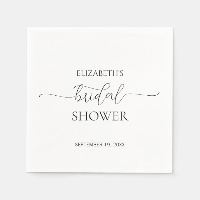 Simple Minimal Script Black & White Bridal Shower Napkins (Front)