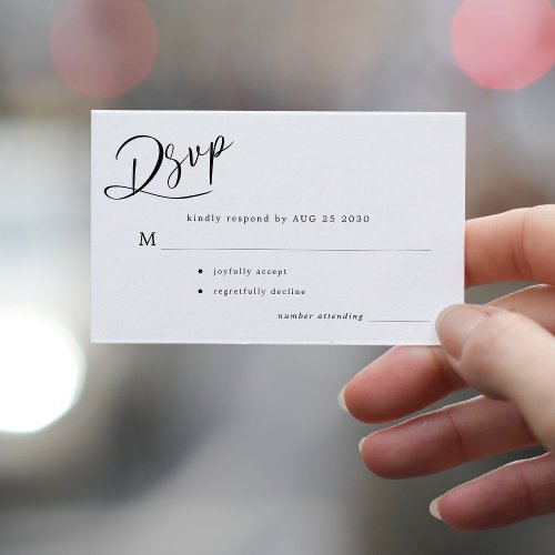 Simple minimal script black white wedding rsvp enclosure card