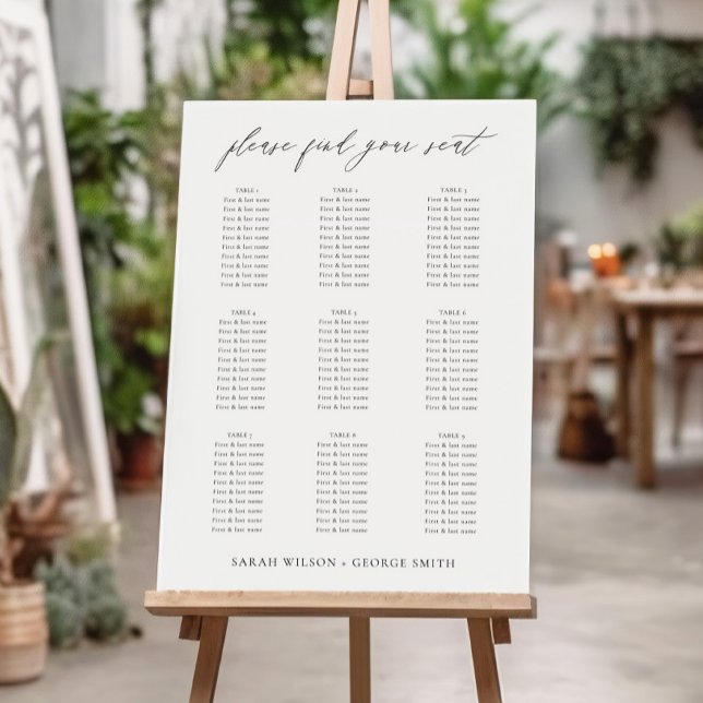 Simple Minimal Script Black White Wedding Seating Foam Board (Creator Uploaded)