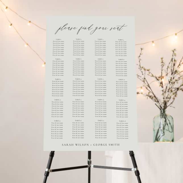 Simple Minimal Script Black White Wedding Seating Foam Board (In Situ (Stand))